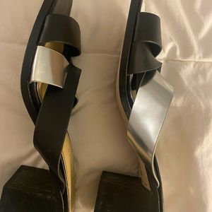 Etienne Aigner black and silver Sandals like new! 2 inch heel